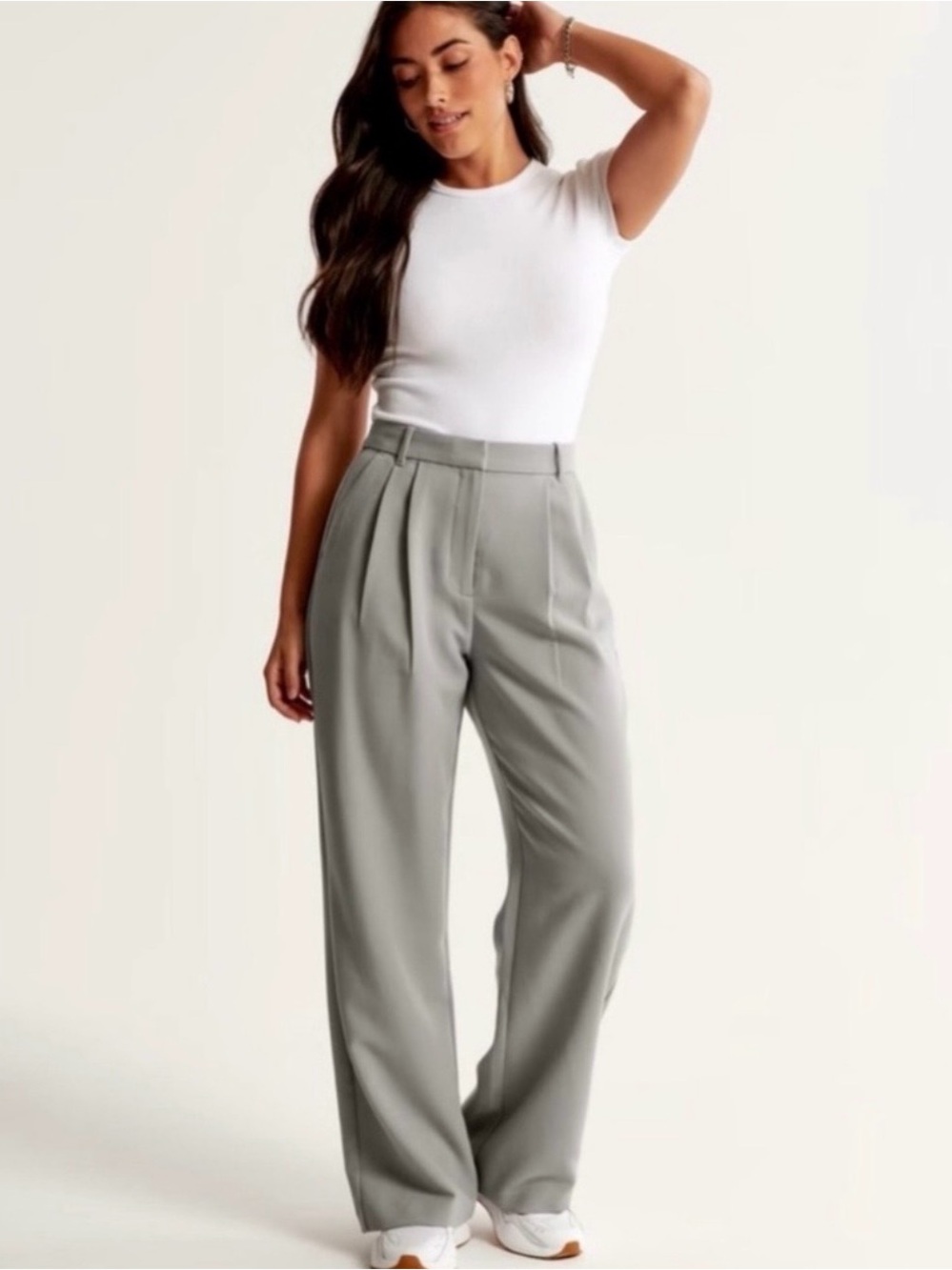 Abercrombie & Fitch Sloane Tailored Wide Leg Pant Light Grey Size 27|4L Trouser